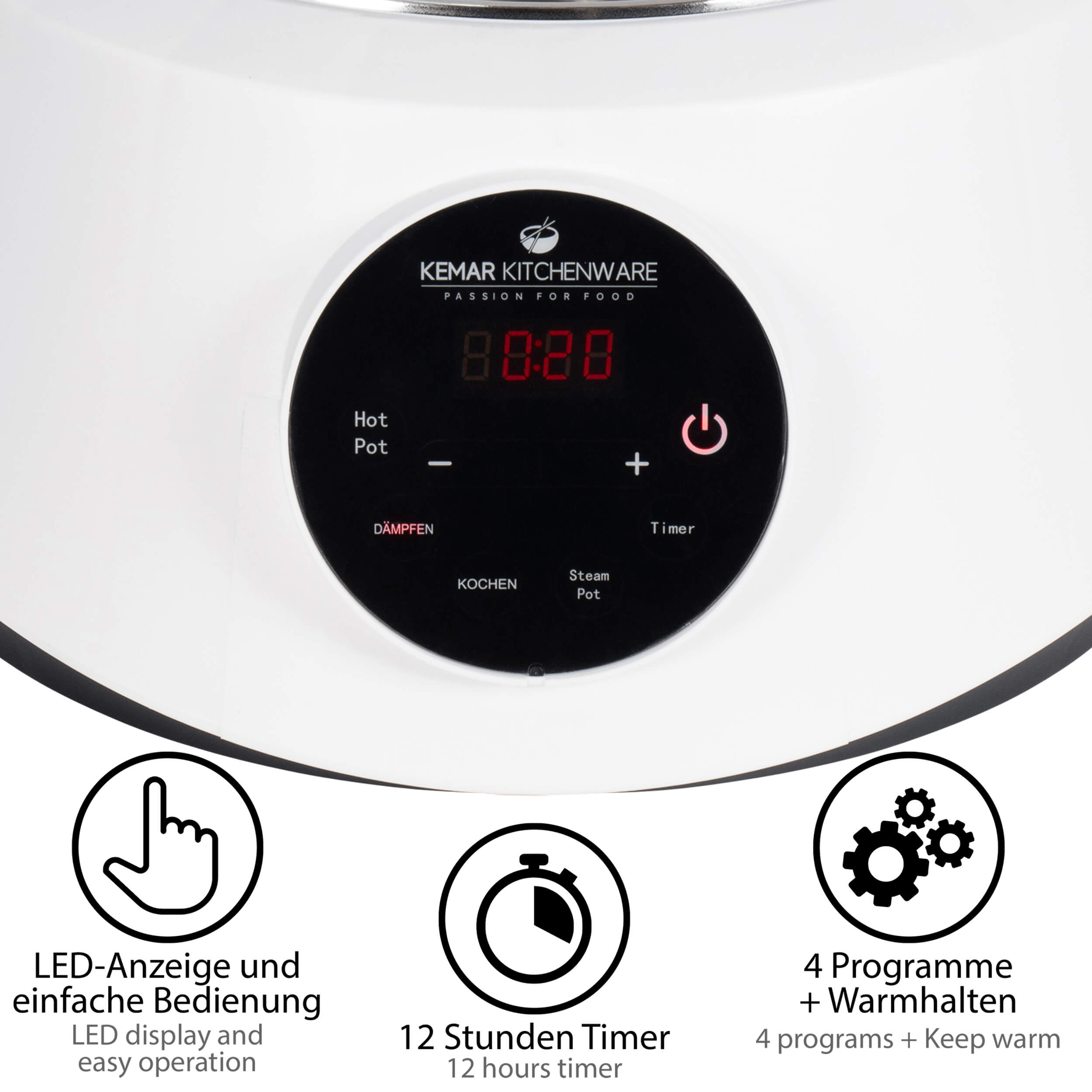 KeMar KFS-3000 Dampfgarer &amp; Hot Pot – 4-in-1 Multigarer mit Edelstahl-Körben