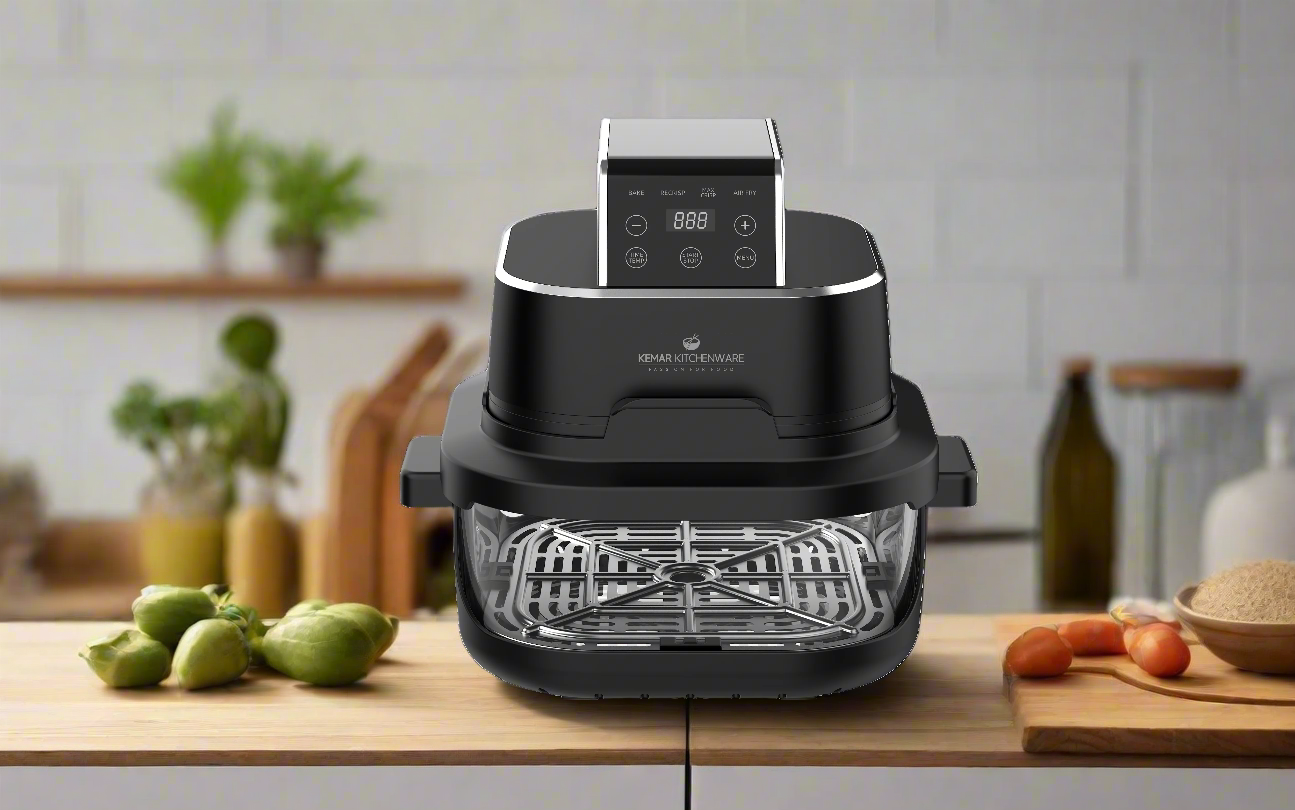 KHF-400 Heißluftfritteuse Glas 4 liter und 1,5 Liter mit Touchdisplay und Frittierkorb aus Glas
