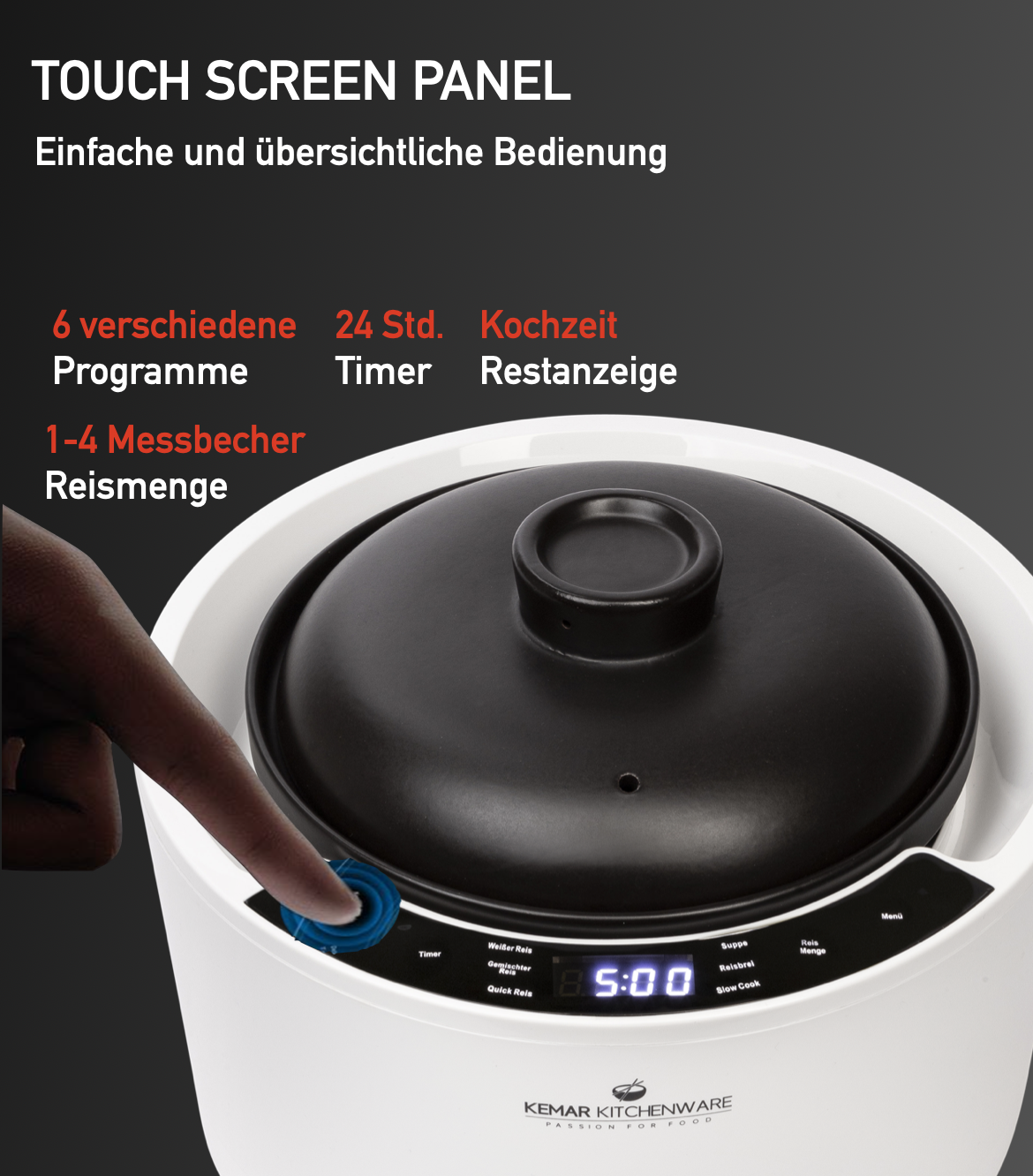 KeMar KCC-280 Reiskocher aus Keramik Multikocher mit Slow Cooker