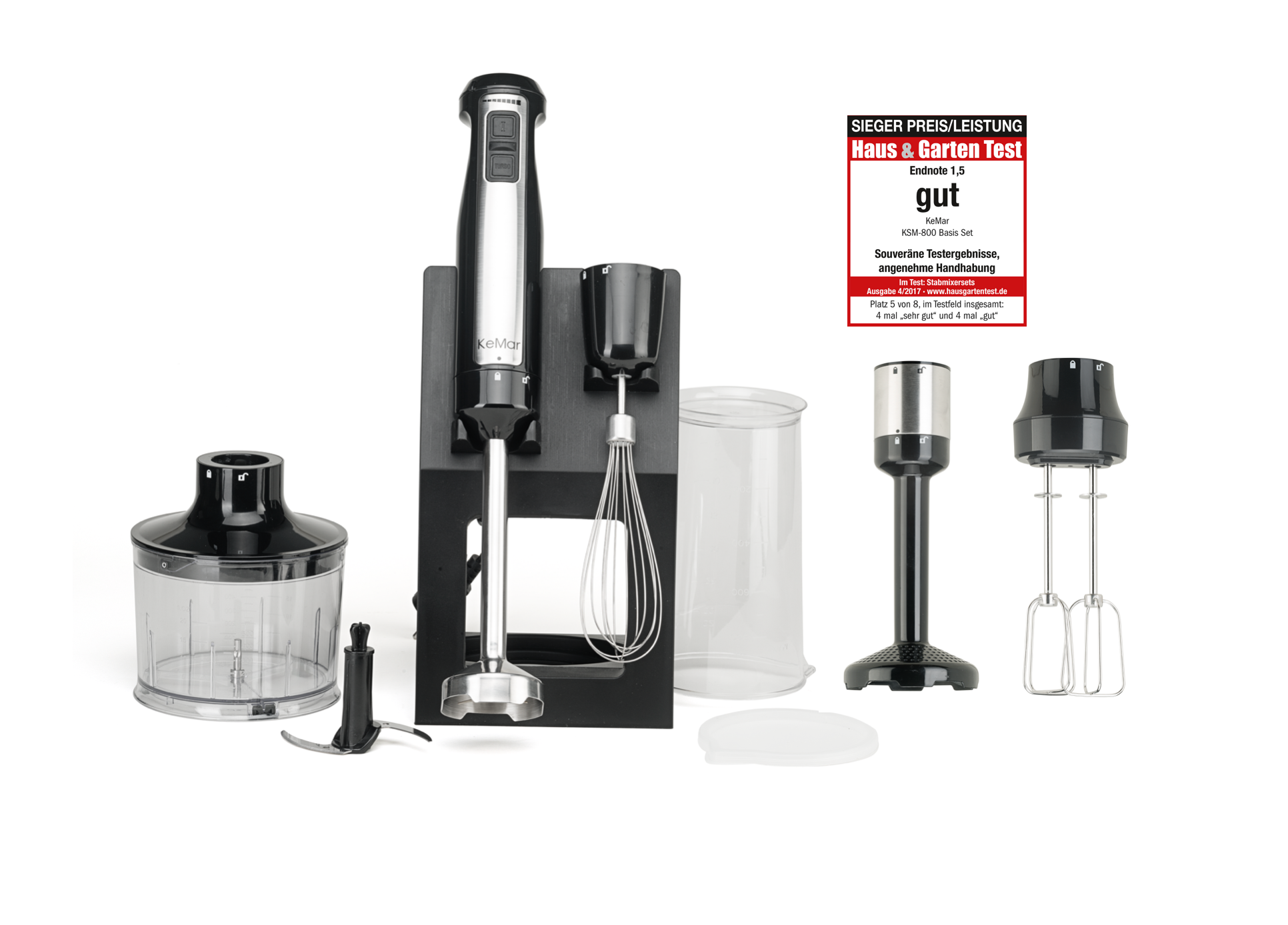KeMar Kitchenware KSM-800 Stabmixer | Basis Set | 800 Watt | Titan Klinge | Ständer