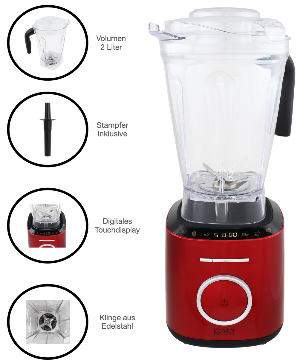 KeMar KSB-300 Hochleistungsmixer – 1.500 Watt Standmixer mit 2L BPA-freiem Tritan-Behälter & Touch-Display