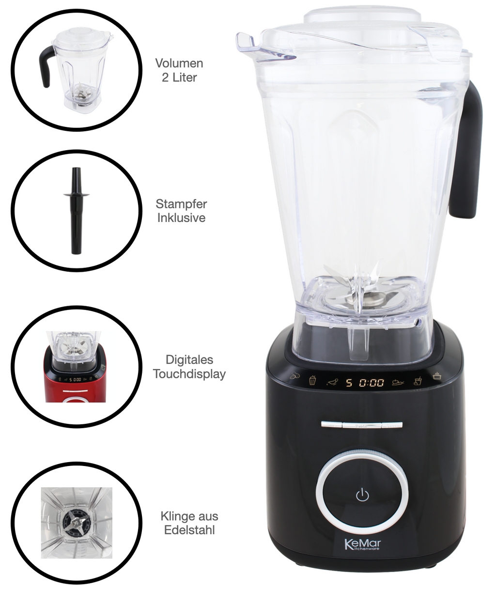 KeMar KSB-300 Hochleistungsmixer – 1.500 Watt Standmixer mit 2L BPA-freiem Tritan-Behälter & Touch-Display
