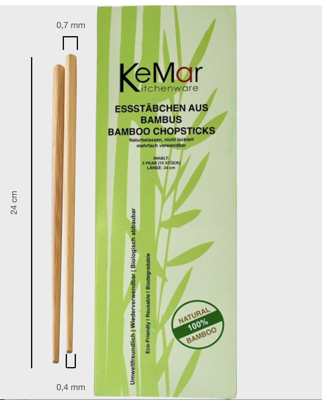 2er SET Essstäbchen Bambus Naturbelassen 2 x 5 Paar 24 cm