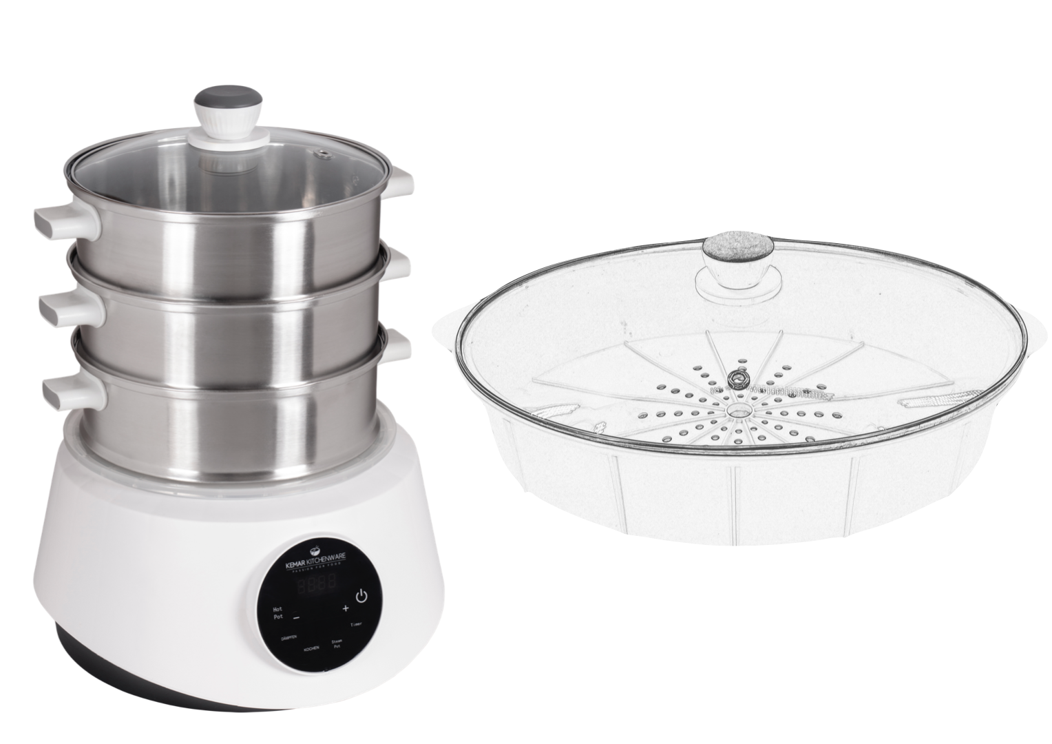KeMar KFS-3000 Dampfgarer &amp; Hot Pot – 4-in-1 Multigarer mit Edelstahl-Körben