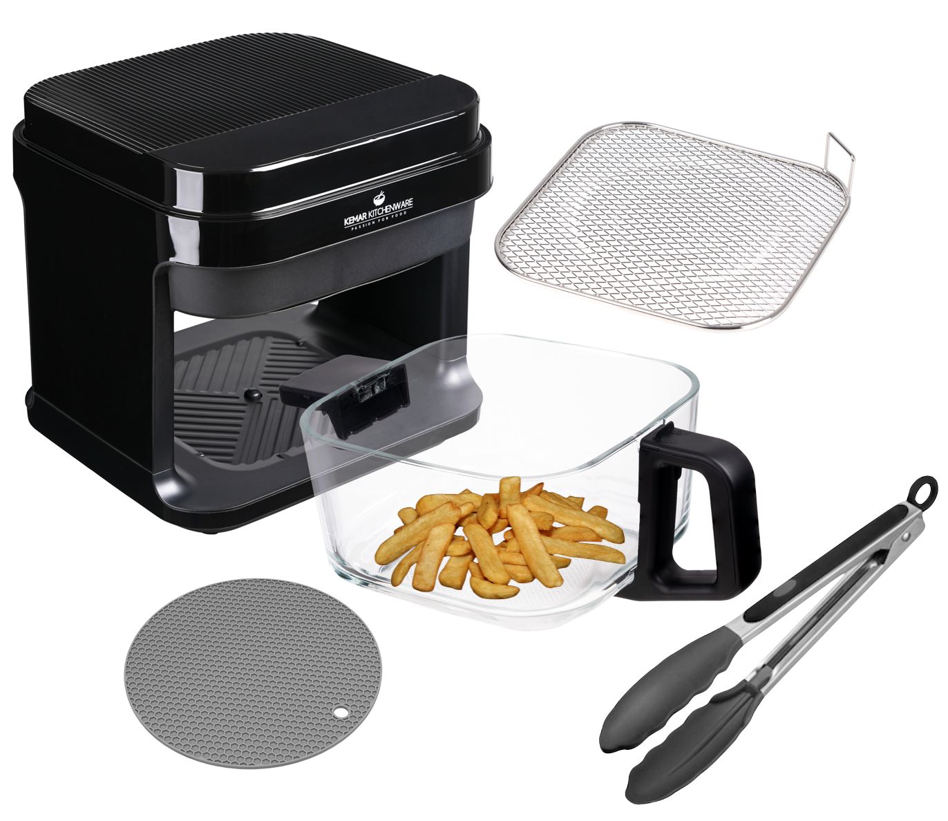 KHF-550 Heißluftfritteuse Glas 5,5 Liter mit Touchdisplay und Frittierkorb aus Glas ohne Beschichtung