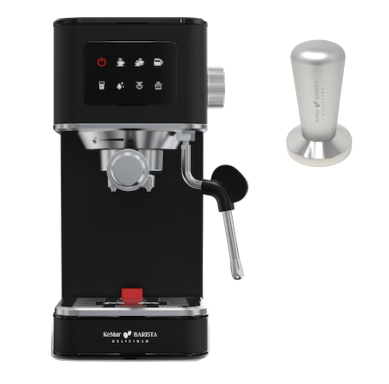 KEM-117 BARISTA DELICIOSO Siebträger Espressomaschine mit platzsparendem Design, 20 Bar, Touchdisplay