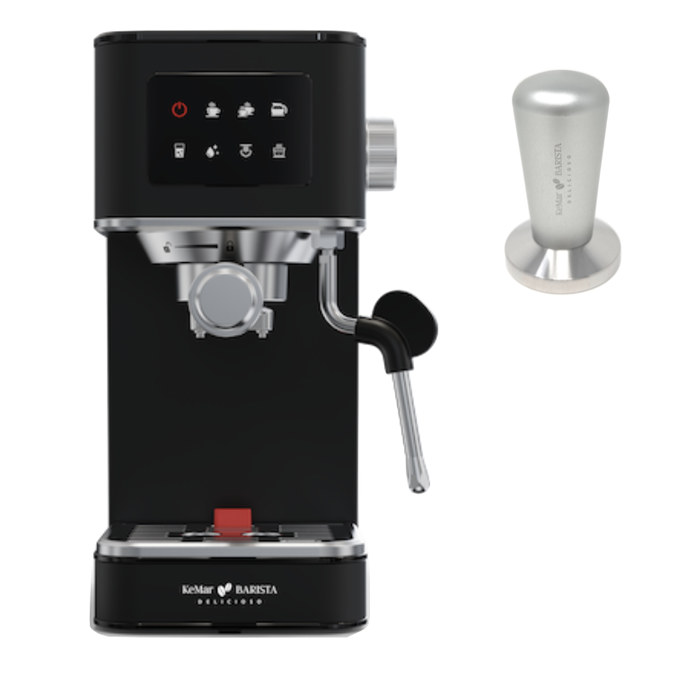 KEM-117 BARISTA DELICIOSO Siebträger Espressomaschine mit platzsparendem Design, 20 Bar, Touchdisplay