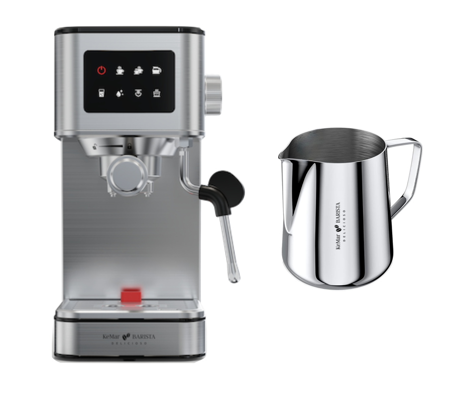 KEM-117 BARISTA DELICIOSO Siebträger Espressomaschine mit platzsparendem Design, 20 Bar, Touchdisplay