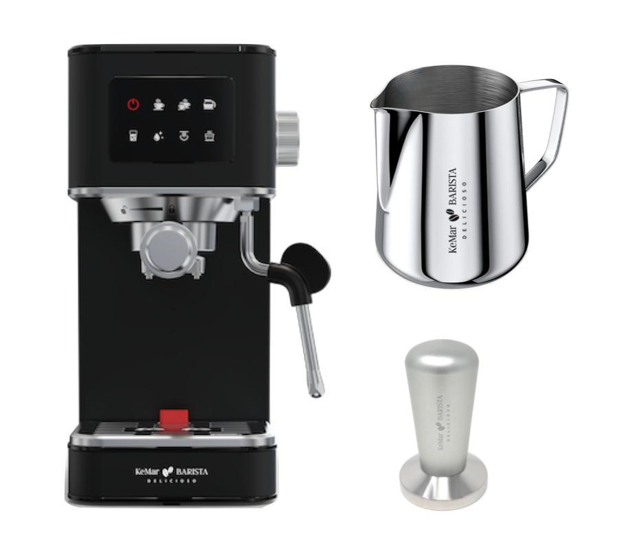 KEM-117 BARISTA DELICIOSO Siebträger Espressomaschine mit platzsparendem Design, 20 Bar, Touchdisplay