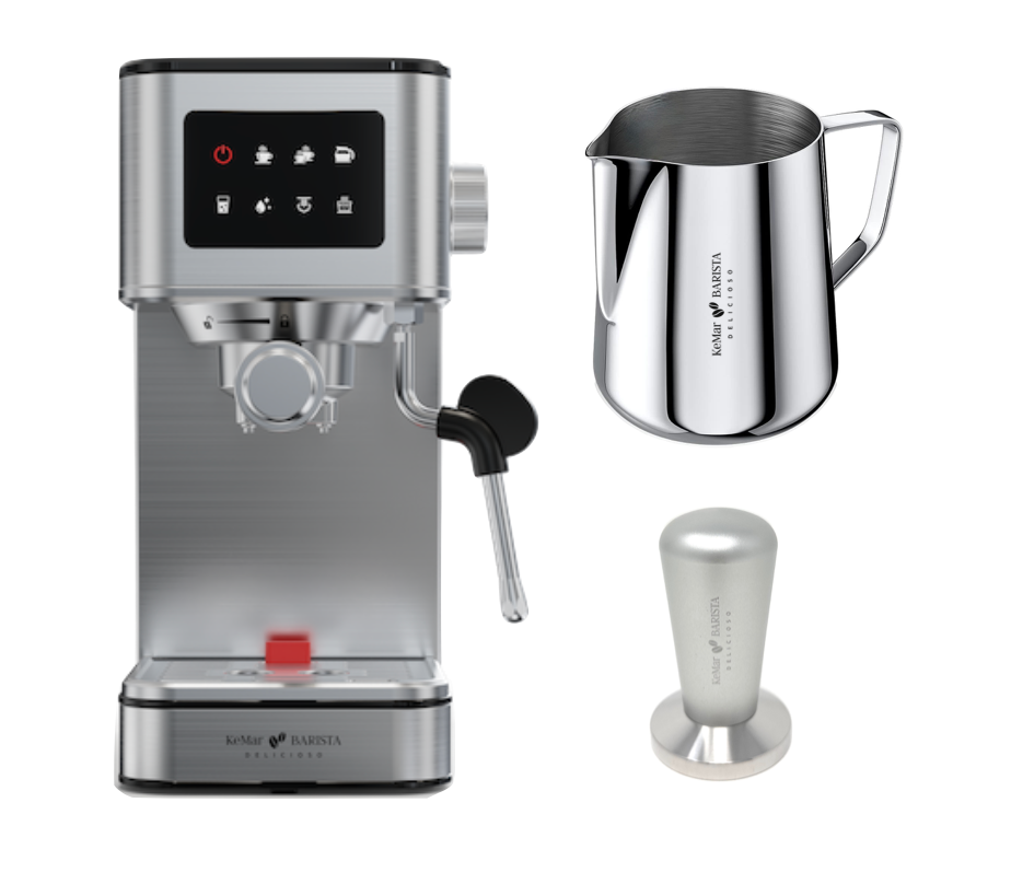 KEM-117 BARISTA DELICIOSO Siebträger Espressomaschine mit platzsparendem Design, 20 Bar, Touchdisplay