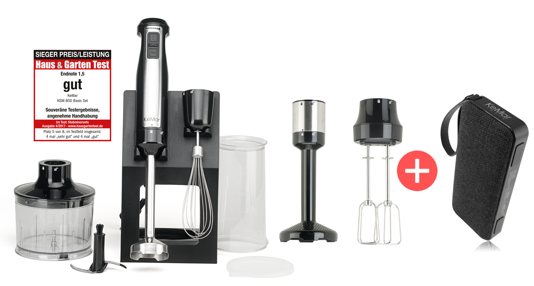 KeMar Kitchenware KSM-800 Stabmixer | Basis Set | 800 Watt | Titan Klinge | Ständer