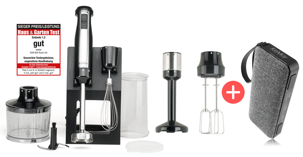 KeMar Kitchenware KSM-800 Stabmixer | Basis Set | 800 Watt | Titan Klinge | Ständer