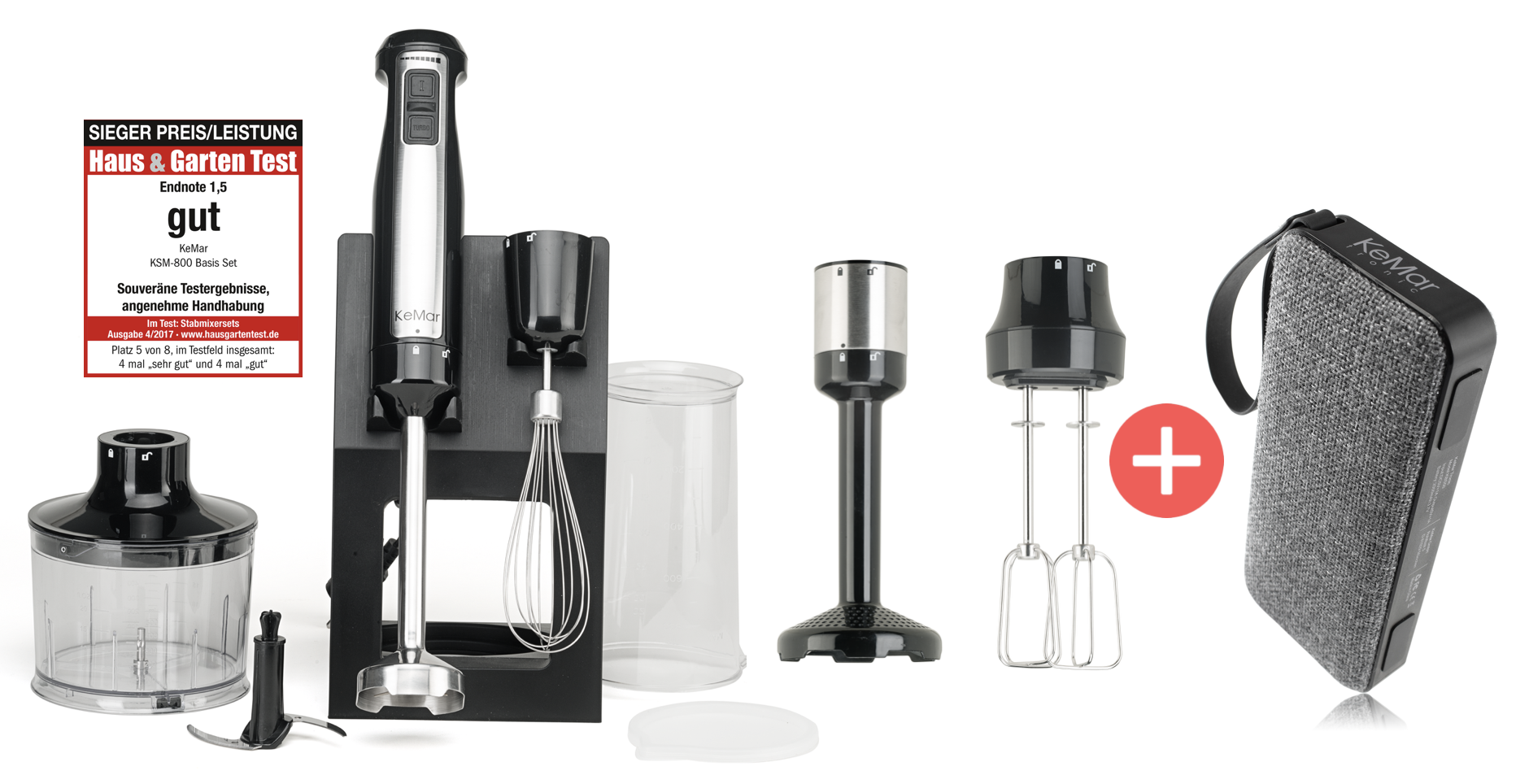 KeMar Kitchenware KSM-800 Stabmixer | Basis Set | 800 Watt | Titan Klinge | Ständer