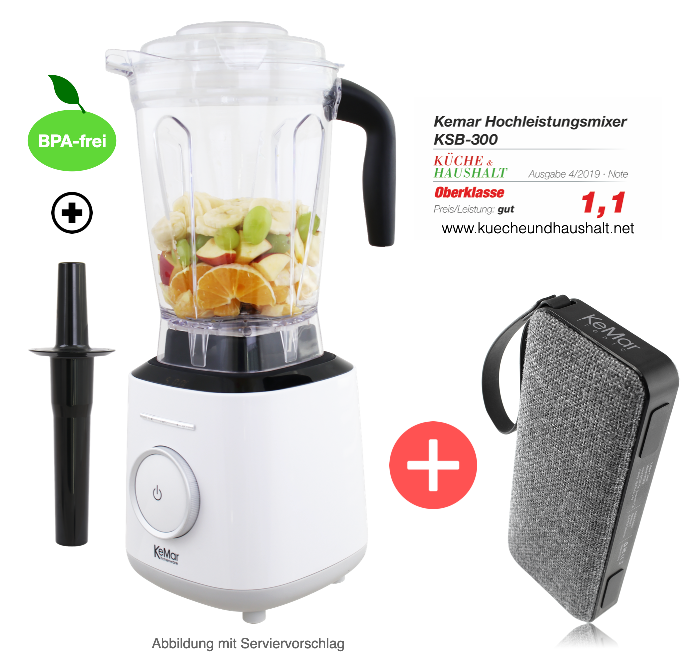 KeMar KSB-300 Hochleistungsmixer – 1.500 Watt Standmixer mit 2L BPA-freiem Tritan-Behälter & Touch-Display