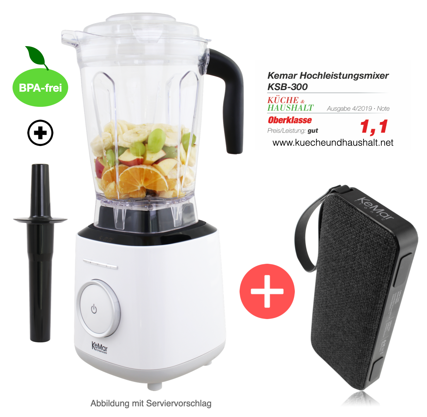 KeMar KSB-300 Hochleistungsmixer – 1.500 Watt Standmixer mit 2L BPA-freiem Tritan-Behälter & Touch-Display