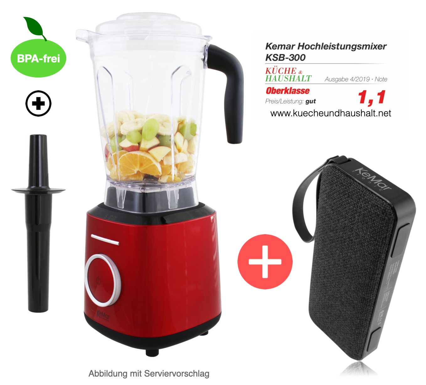 KeMar KSB-300 Hochleistungsmixer – 1.500 Watt Standmixer mit 2L BPA-freiem Tritan-Behälter & Touch-Display