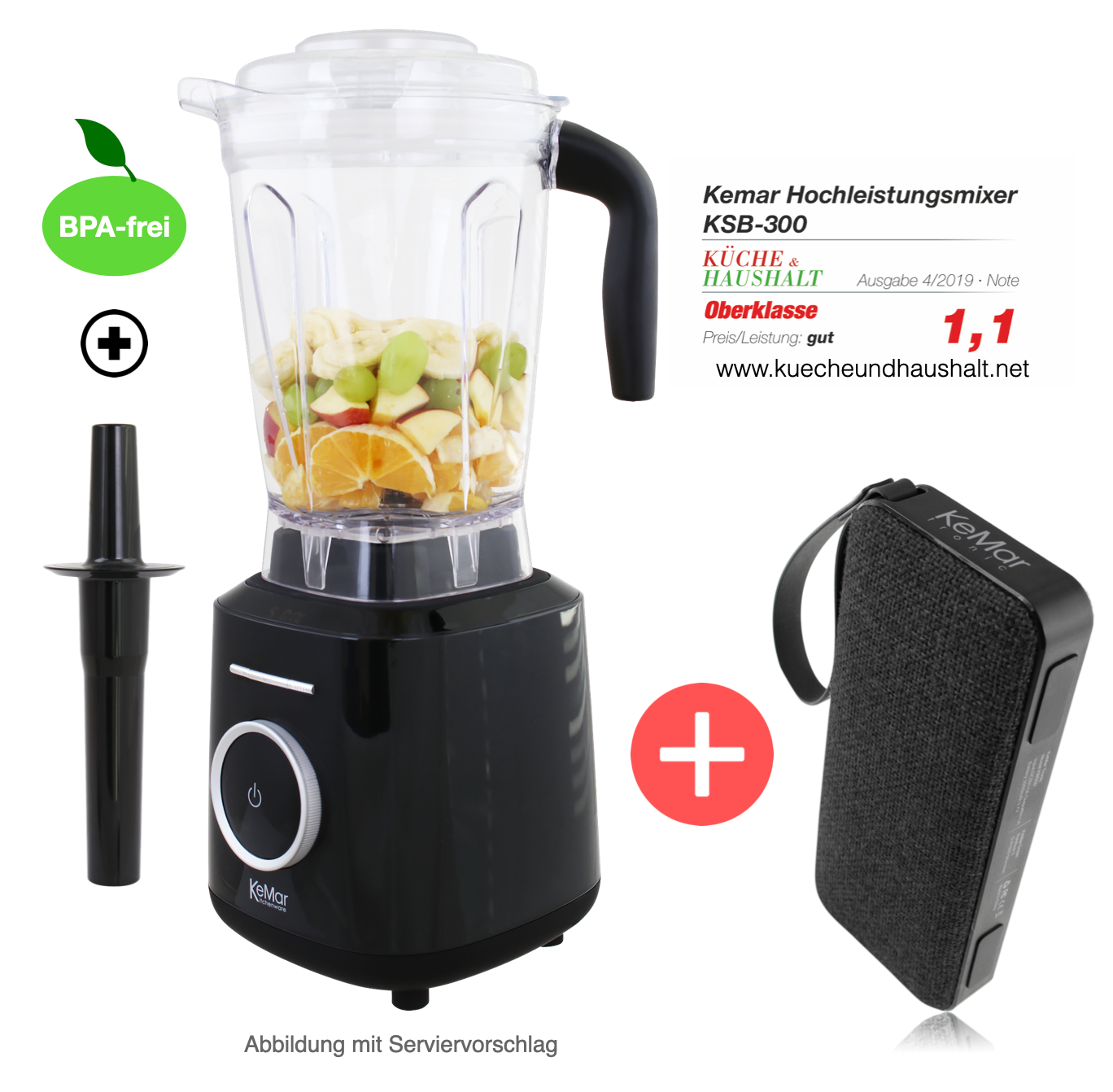 KeMar KSB-300 Hochleistungsmixer – 1.500 Watt Standmixer mit 2L BPA-freiem Tritan-Behälter & Touch-Display