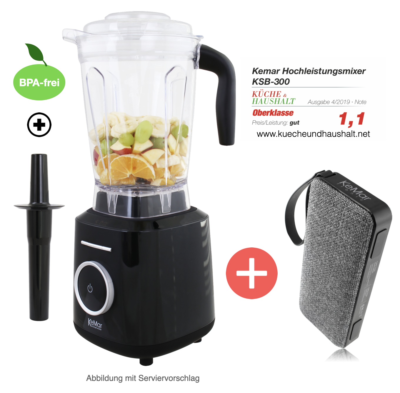 KeMar KSB-300 Hochleistungsmixer – 1.500 Watt Standmixer mit 2L BPA-freiem Tritan-Behälter & Touch-Display