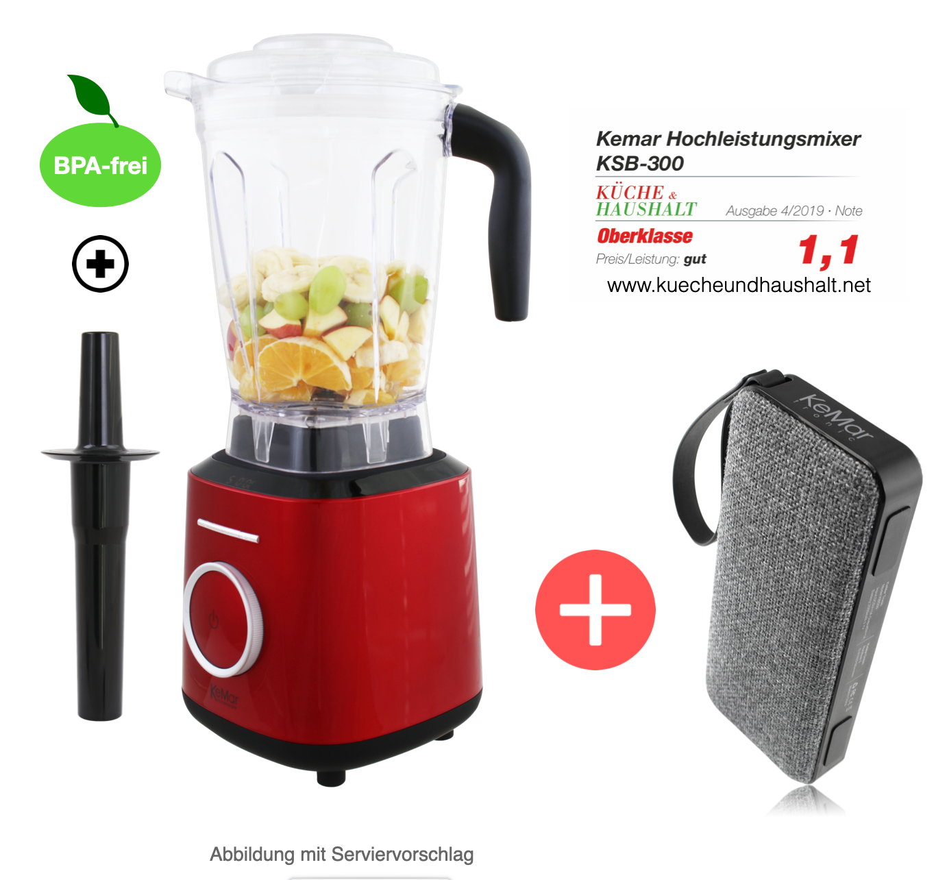 KeMar KSB-300 Hochleistungsmixer – 1.500 Watt Standmixer mit 2L BPA-freiem Tritan-Behälter & Touch-Display