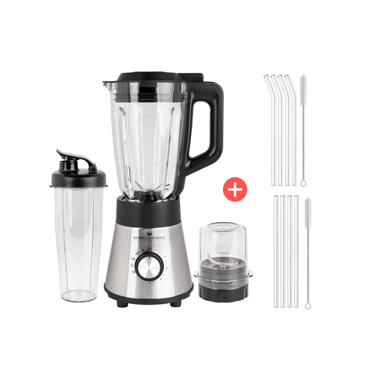 Kemar KSB-170 Standmixer – Leistungsstarker Smoothie-Maker mit 1,5L Glasbehälter & praktischem 2Go-Becher