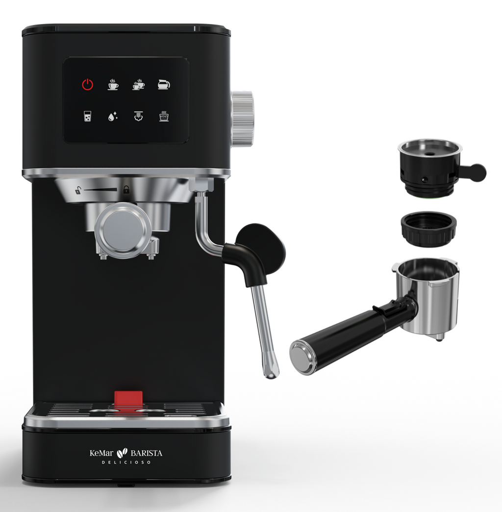 KEM-117 BARISTA DELICIOSO Siebträger Espressomaschine mit platzsparendem Design, 20 Bar, Touchdisplay