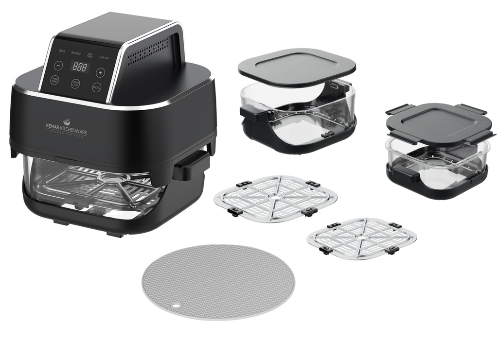 KHF-400 Heißluftfritteuse Glas 4 liter und 1,5 Liter mit Touchdisplay und Frittierkorb aus Glas