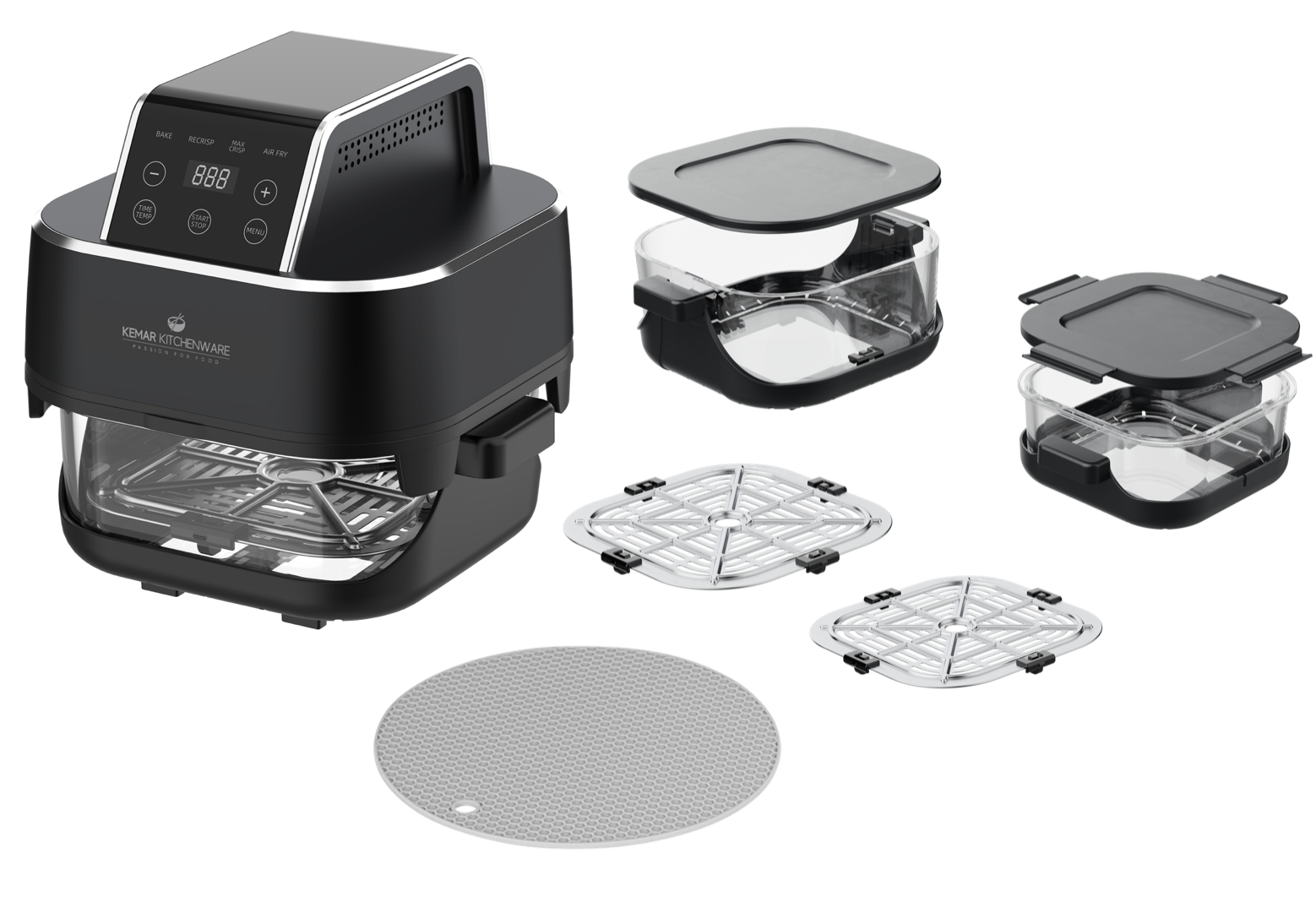 KHF-400 Heißluftfritteuse Glas 4 liter und 1,5 Liter mit Touchdisplay und Frittierkorb aus Glas