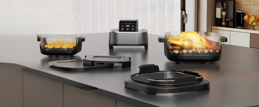 KHF-400 Heißluftfritteuse Glas 4 liter und 1,5 Liter mit Touchdisplay und Frittierkorb aus Glas