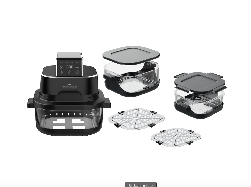 KHF-400 Heißluftfritteuse Glas 4 liter und 1,5 Liter mit Touchdisplay und Frittierkorb aus Glas
