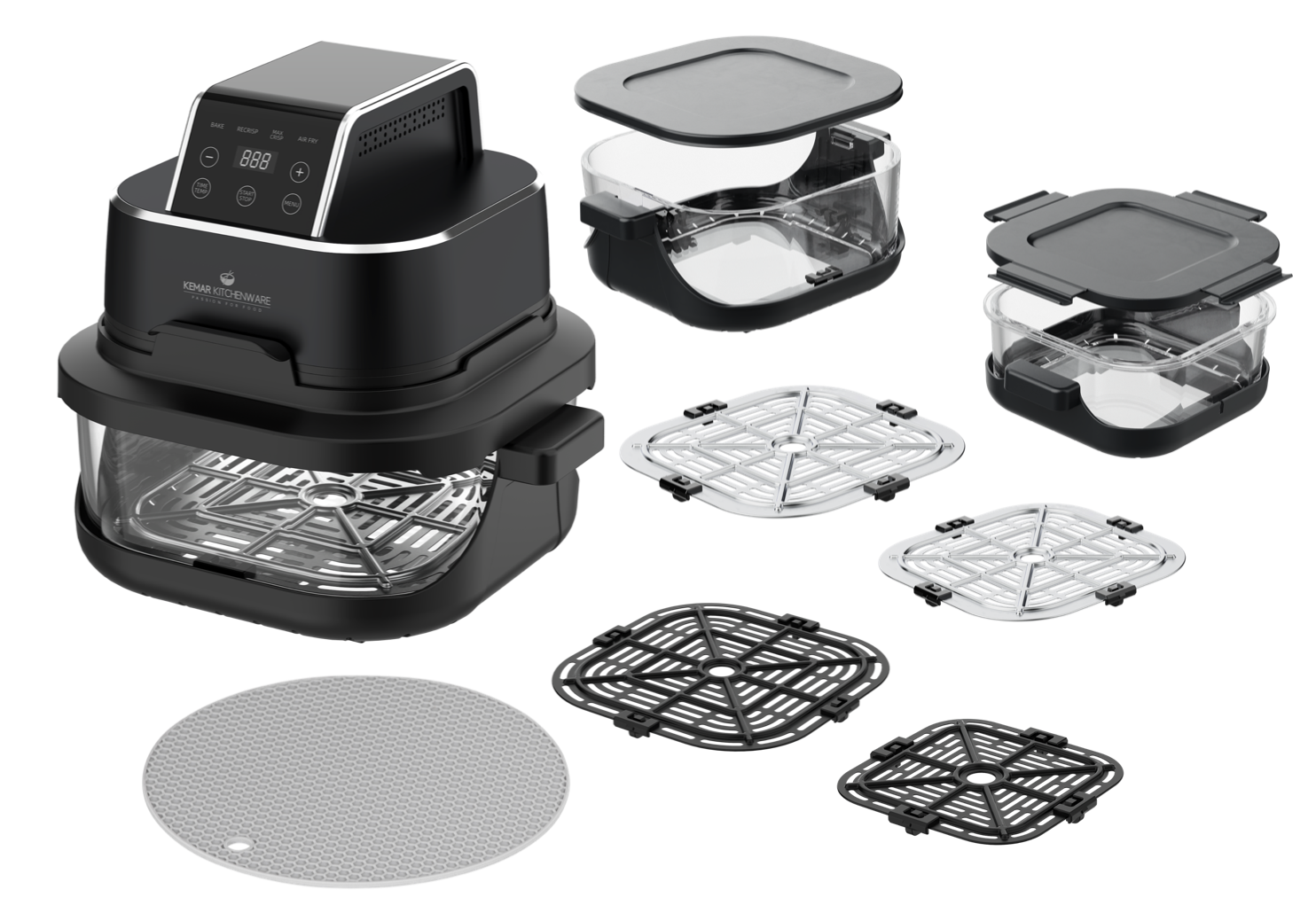 KHF-400 Heißluftfritteuse Glas 4 liter und 1,5 Liter mit Touchdisplay und Frittierkorb aus Glas
