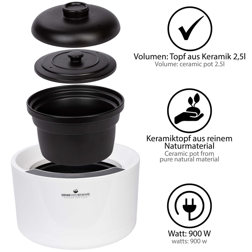 KeMar KCC-280 Reiskocher aus Keramik Multikocher mit Slow Cooker