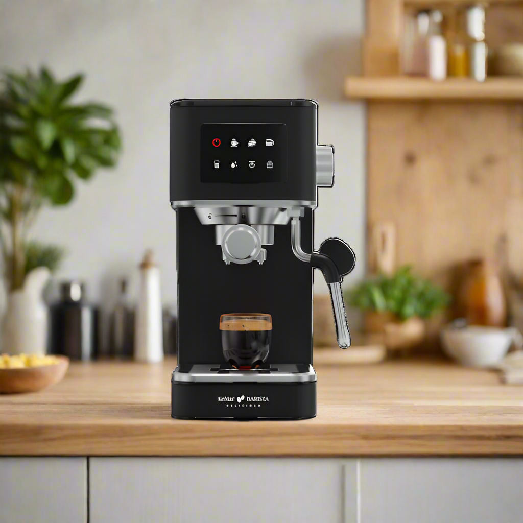 KEM-117 BARISTA DELICIOSO Siebträger Espressomaschine mit platzsparendem Design, 20 Bar, Touchdisplay