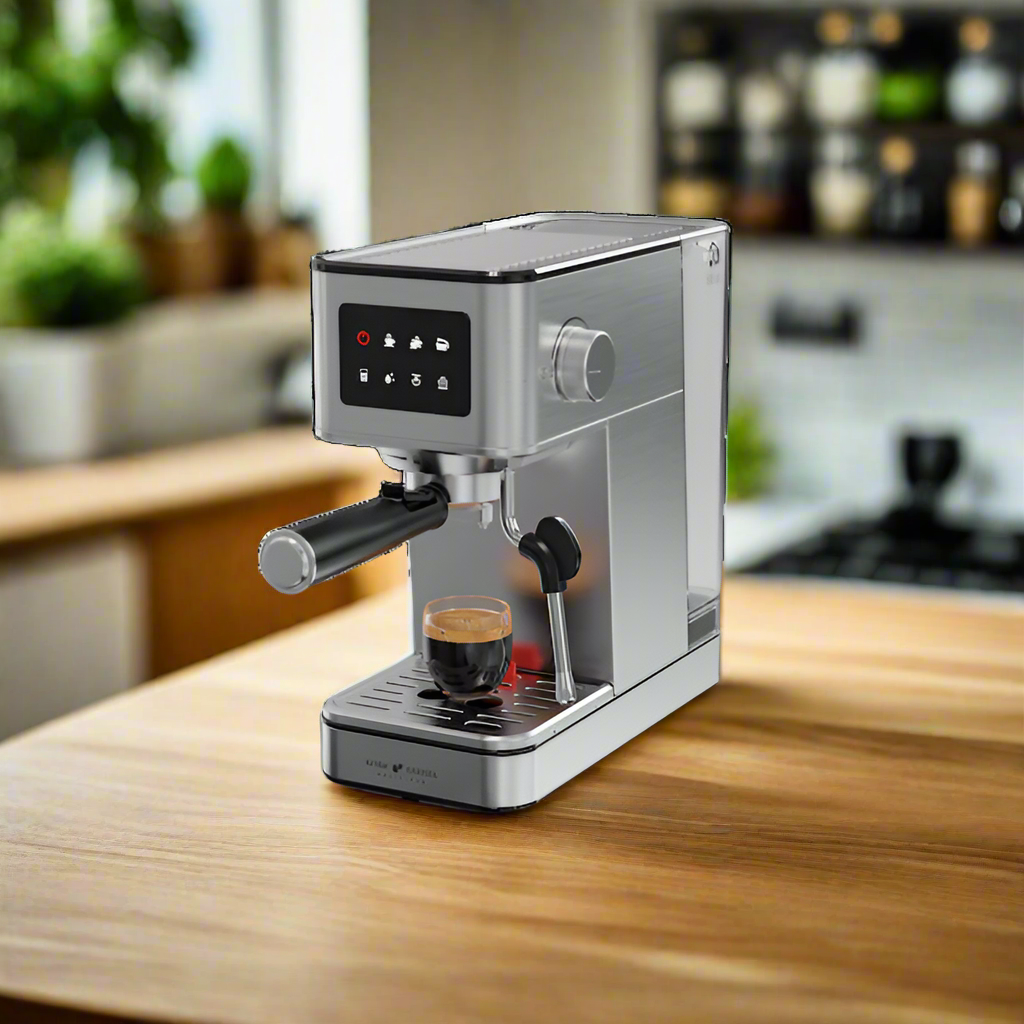 KEM-117 BARISTA DELICIOSO Siebträger Espressomaschine mit platzsparendem Design, 20 Bar, Touchdisplay