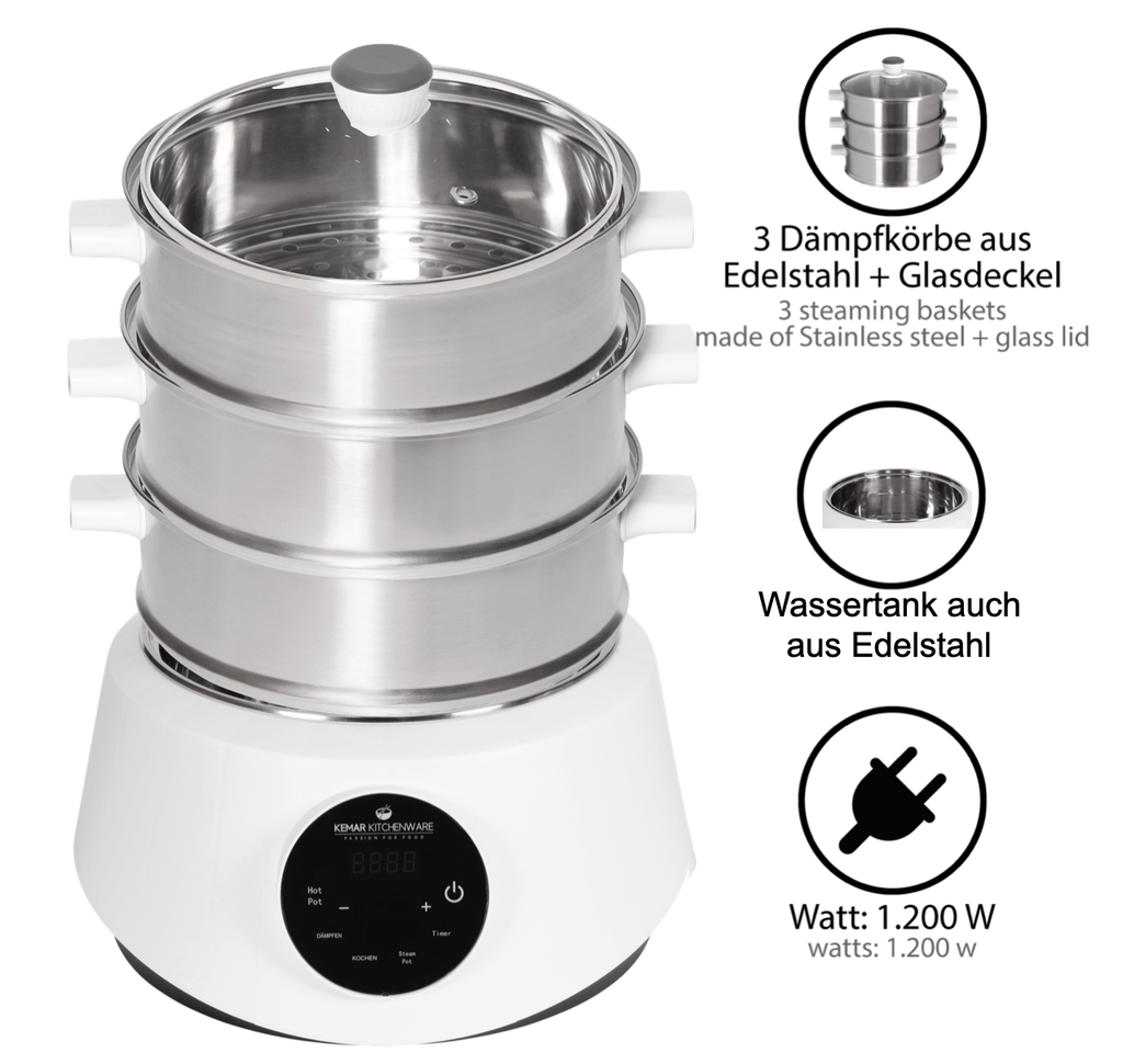 KeMar KFS-3000 Dampfgarer &amp; Hot Pot – 4-in-1 Multigarer mit Edelstahl-Körben