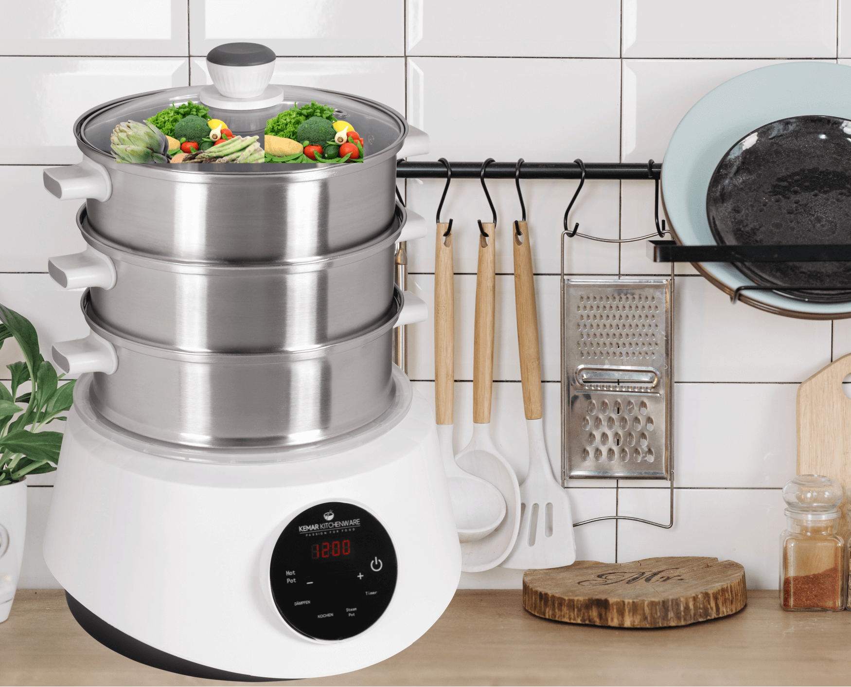 KeMar KFS-3000 Dampfgarer &amp; Hot Pot – 4-in-1 Multigarer mit Edelstahl-Körben