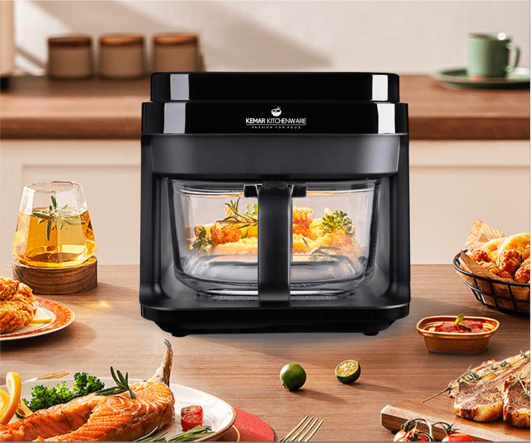 KHF-550 Heißluftfritteuse Glas 5,5 Liter mit Touchdisplay und Frittierkorb aus Glas ohne Beschichtung