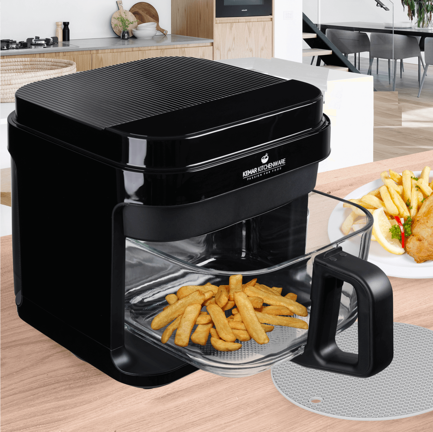 KHF-550 Heißluftfritteuse Glas 5,5 Liter mit Touchdisplay und Frittierkorb aus Glas ohne Beschichtung