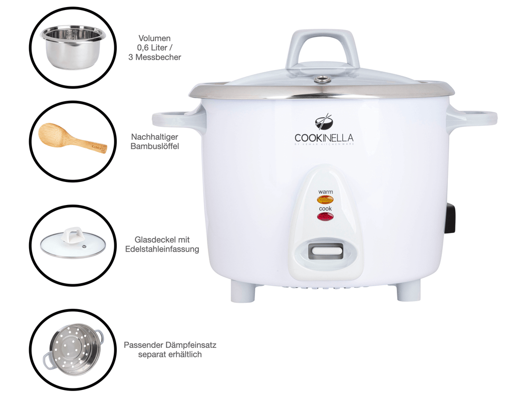 KEMAR KRC-100 Mini Reiskocher Edelstahl – Kleiner Reiskocher ohne Beschichtung (0,6 Liter)