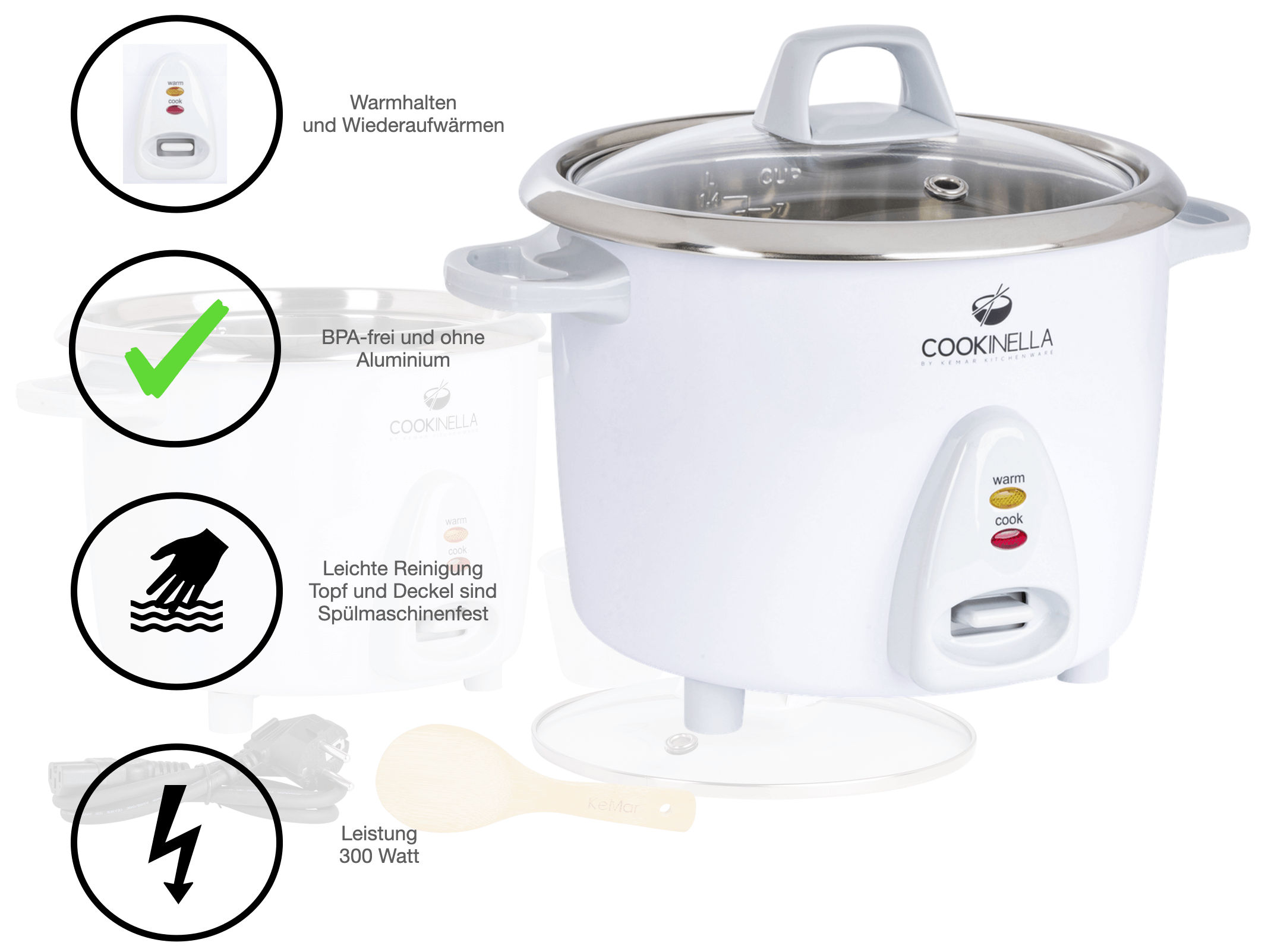KEMAR KRC-100 Mini Reiskocher Edelstahl – Kleiner Reiskocher ohne Beschichtung (0,6 Liter)