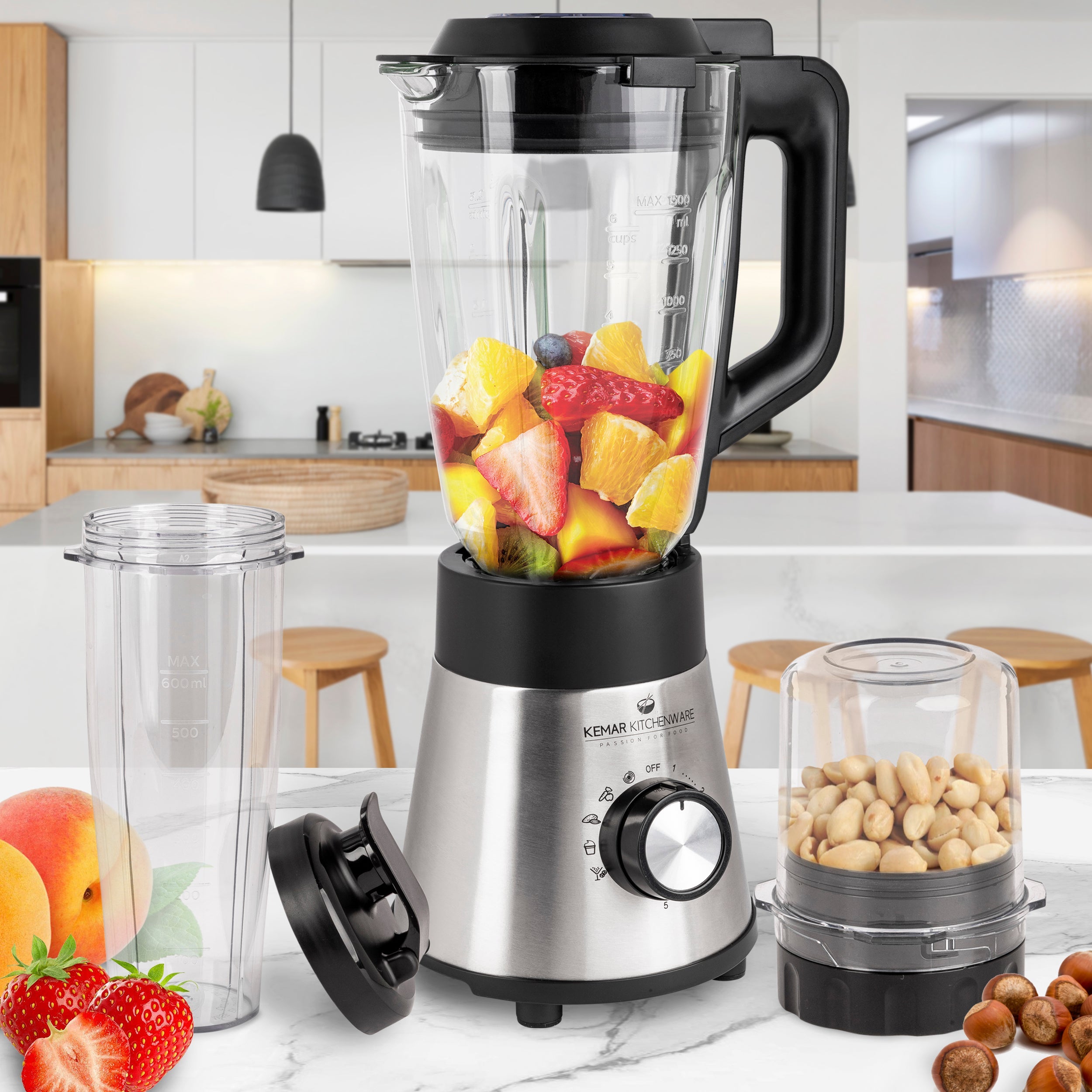 Kemar KSB-170 Standmixer – Leistungsstarker Smoothie-Maker mit 1,5L Glasbehälter & praktischem 2Go-Becher
