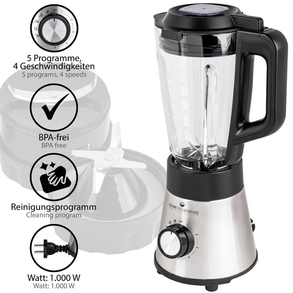 Kemar KSB-170 Standmixer – Leistungsstarker Smoothie-Maker mit 1,5L Glasbehälter & praktischem 2Go-Becher