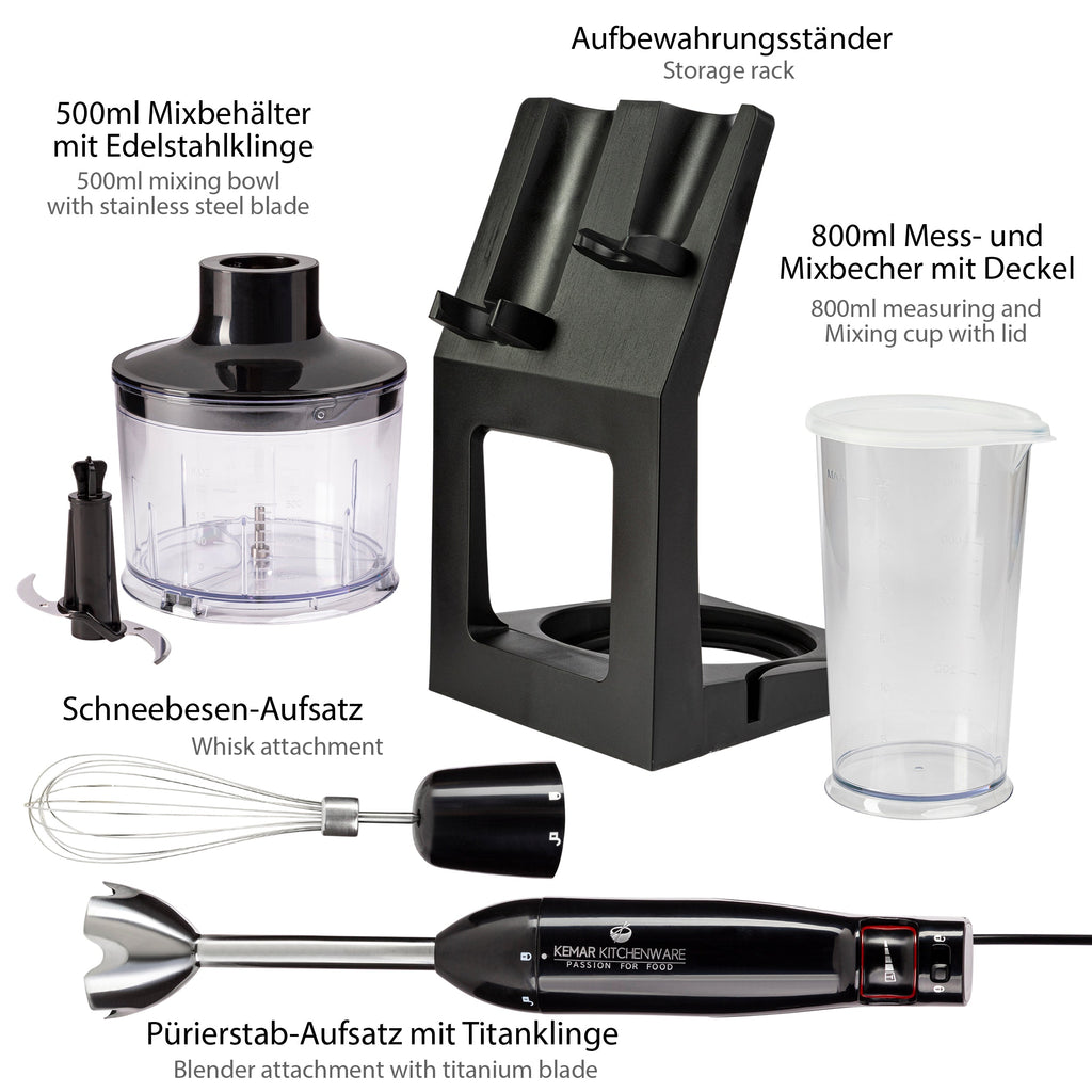 KeMar KSM-1000 Profi-Stabmixer-Set – 1000 Watt Leistung & Titan-beschichtete Klingen