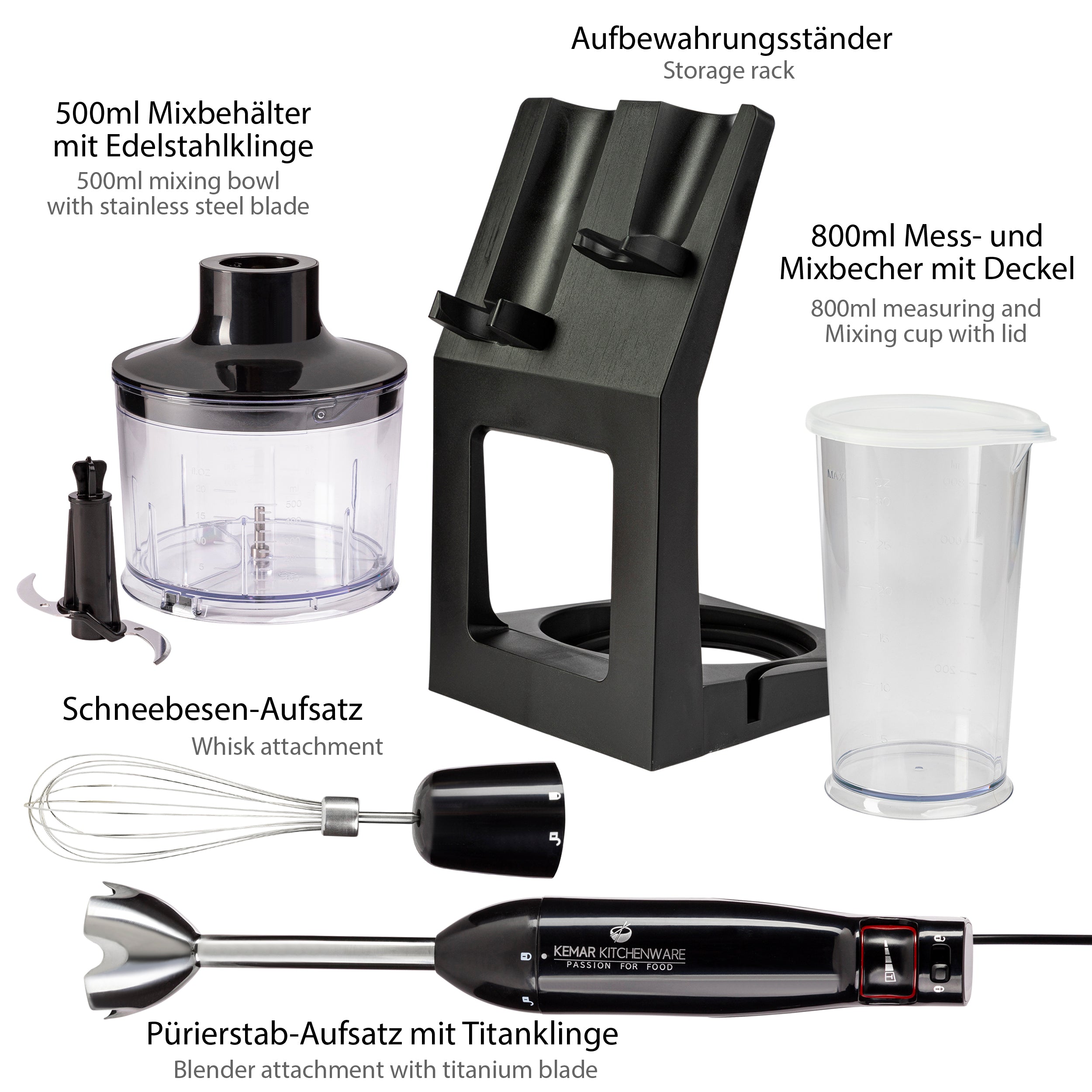 KeMar KSM-1000 Profi-Stabmixer-Set – 1000 Watt Leistung & Titan-beschichtete Klingen
