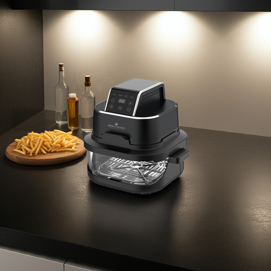 KHF-400 Heißluftfritteuse Glas 4 liter und 1,5 Liter mit Touchdisplay und Frittierkorb aus Glas