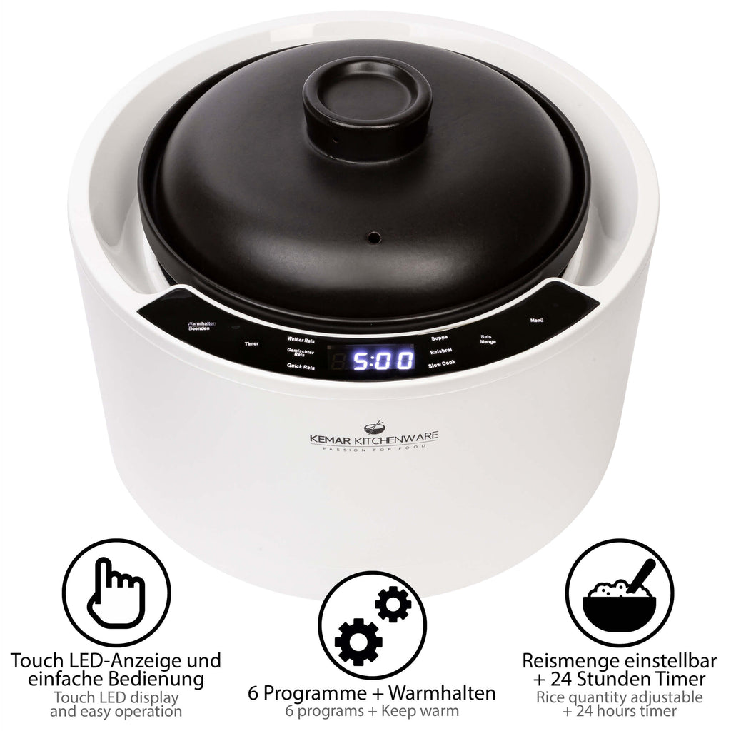 KeMar KCC-280 Reiskocher aus Keramik Multikocher mit Slow Cooker