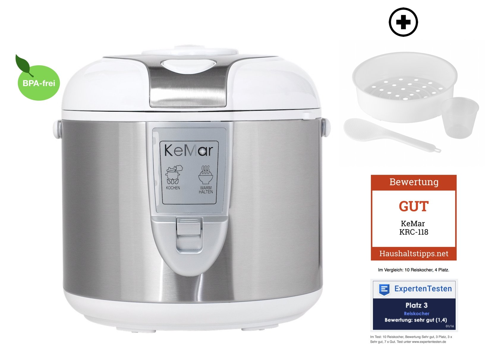 KeMar Kitchenware KRC-118 Reiskocher | Mit Dämpfeinsatz