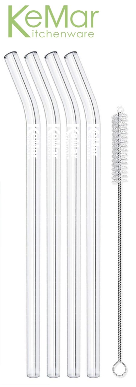 Trinkhalme aus Glas | Glasstrohhalme Gebogen | 23 cm
