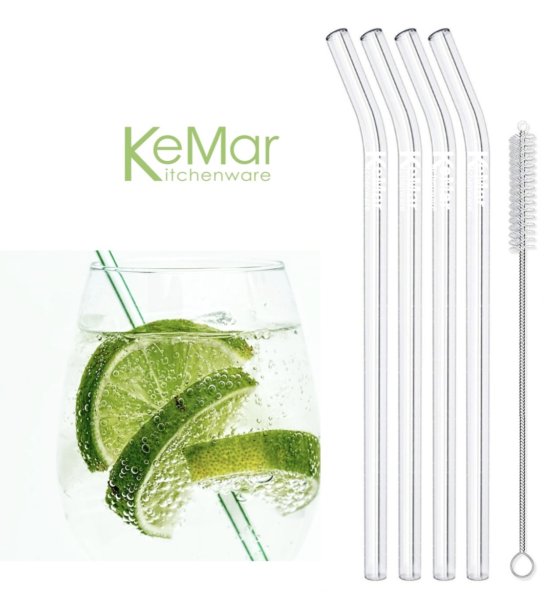 Trinkhalme aus Glas | Glasstrohhalme Gebogen | 23 cm
