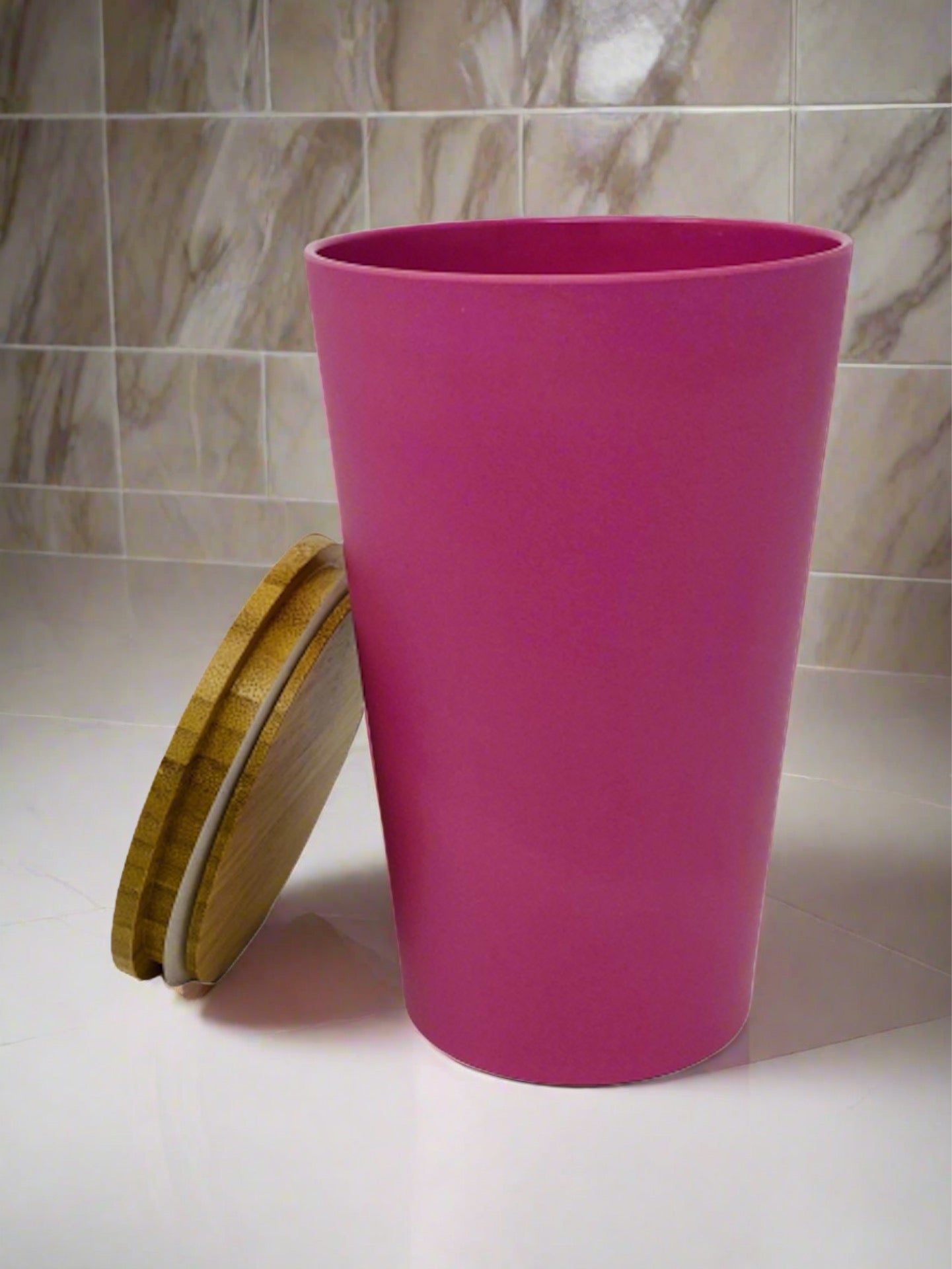 Dose | Vase | Tischabfalleimer |  Behälter mit Bambus Deckel Rund