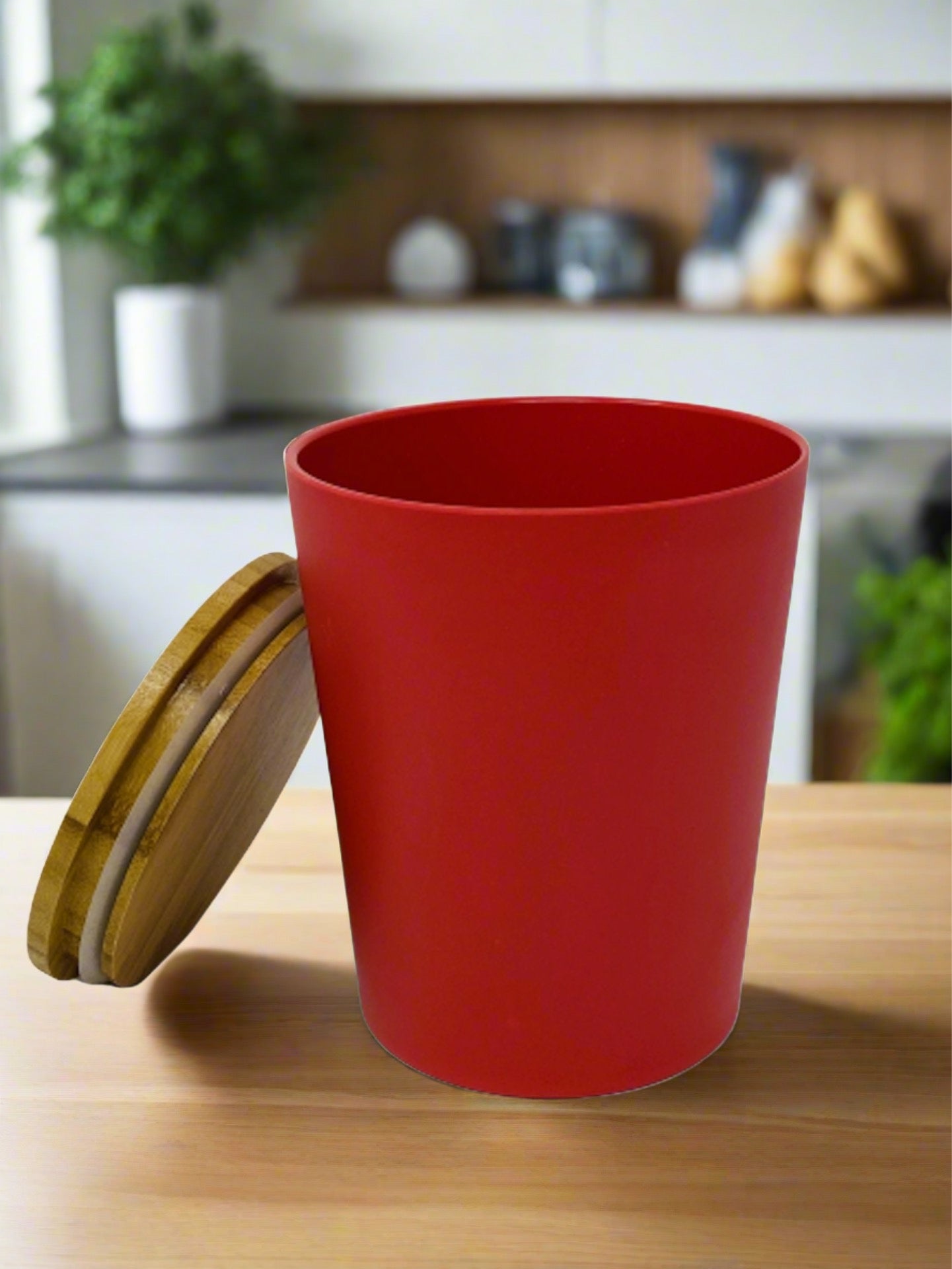 Dose | Vase | Tischabfalleimer |  Behälter mit Bambus Deckel Rund